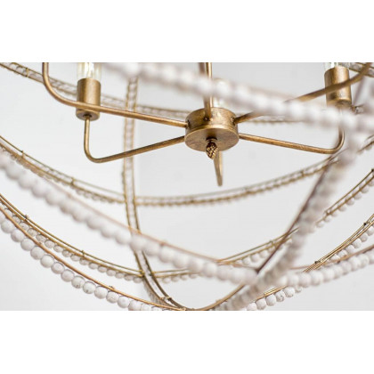 Mercana - Ava White Gold Metal and White Wood Beaded Six Bulb Chandelier