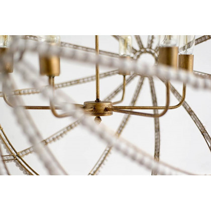 Mercana - Ava White Gold Metal and White Wood Beaded Six Bulb Chandelier