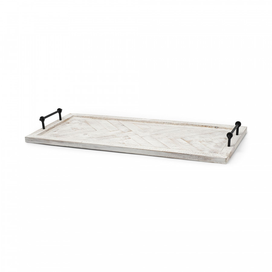 Mercana - Alfred 35L x 16W Natural Wooden Herringbone Rectangular Tray