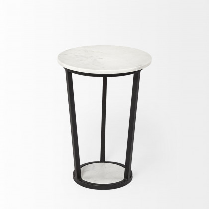 Mercana Bombola Round Small Accent Table with Black Metal Frame - White