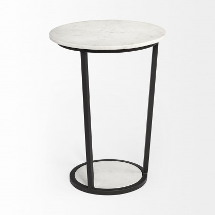 Mercana Bombola Round Large Accent Table with Black Metal Frame - White