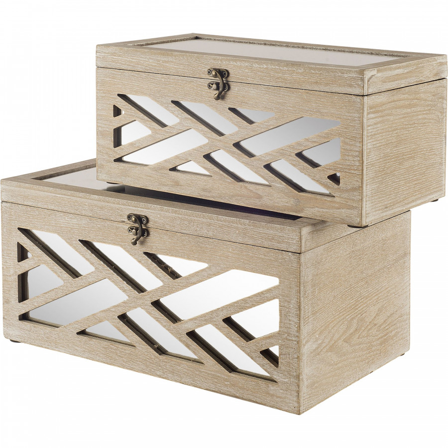 Mercana - Tiffany Off-White Wooden/Mirror Inlay Chevron Boxes (Set of 2)