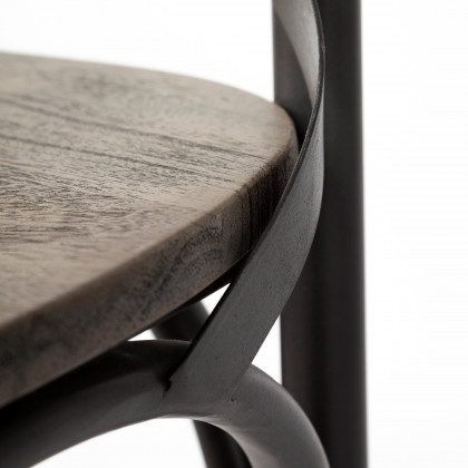 Mercana Etienne Wood Seat Bar/Counter Stool - Black, Metal