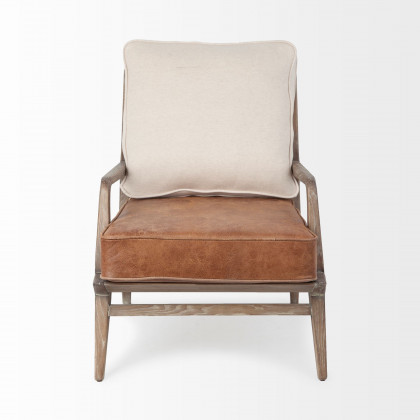 Mercana Harman Leather Accent Chair - Brown/Cream, Wood