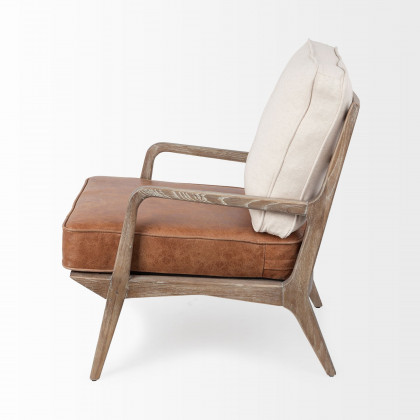 Mercana Harman Leather Accent Chair - Brown/Cream, Wood