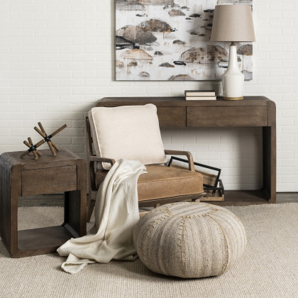 Mercana Harman Leather Accent Chair - Brown/Cream, Wood