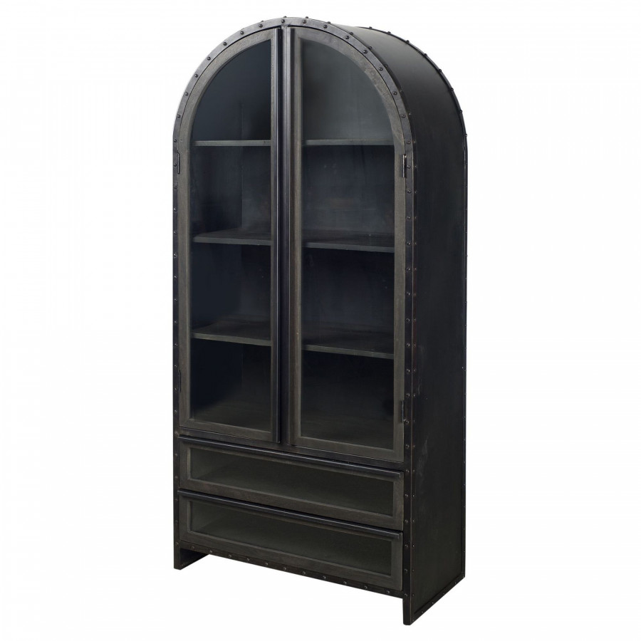 Mercana - Gehry Dark Brown Metal Brown Wood and Glass Door Display Cabinet