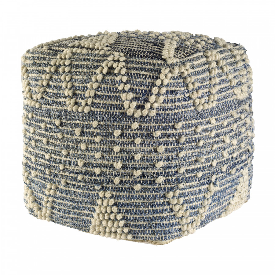 Mercana - Rofi Blue Denim and Cream Cotton Stitched Square Pouf