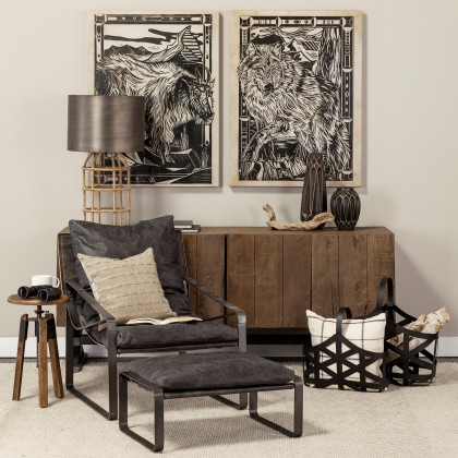 Mercana Hornet Leather Accent Chair - Black, Fabric