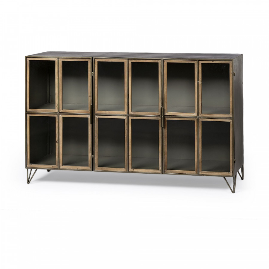 Mercana - Pandora II Brown Wood and Metal Glass Door Display Cabinet