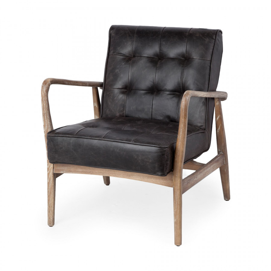 Mercana - Phineas Leather Accent Chair in Black, Fabric