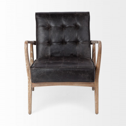 Mercana - Phineas Leather Accent Chair in Black, Fabric
