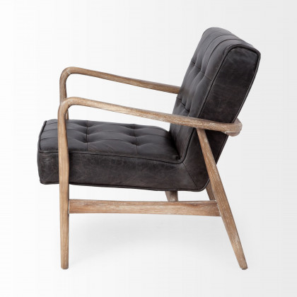 Mercana - Phineas Leather Accent Chair in Black, Fabric