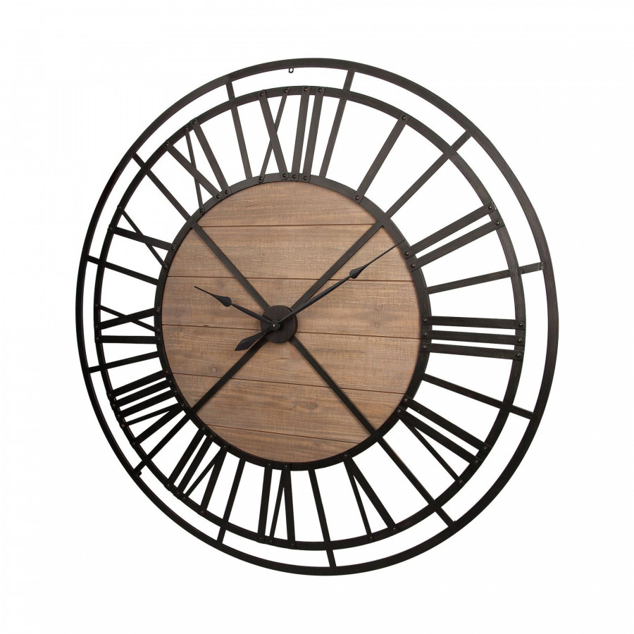 Mercana Lewiston 59" Round Industrial Wall Clock - Black/Brown