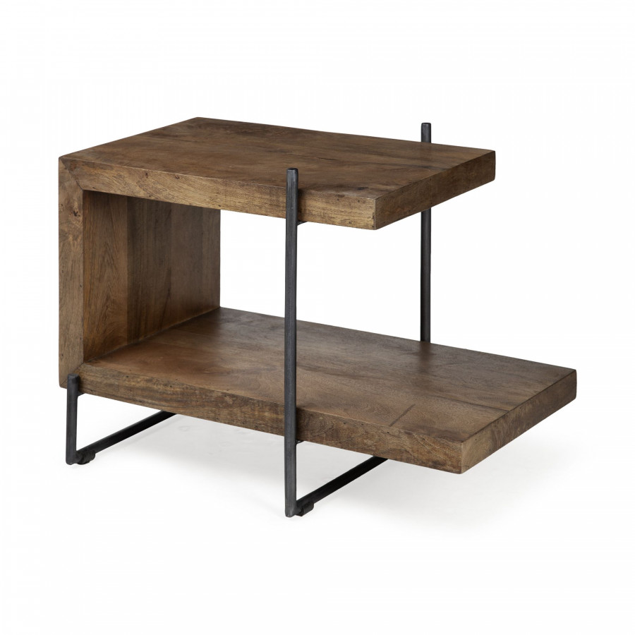 Mercana - Maddox Medium Brown Wood with Black Metal U-shaped End/Side Table