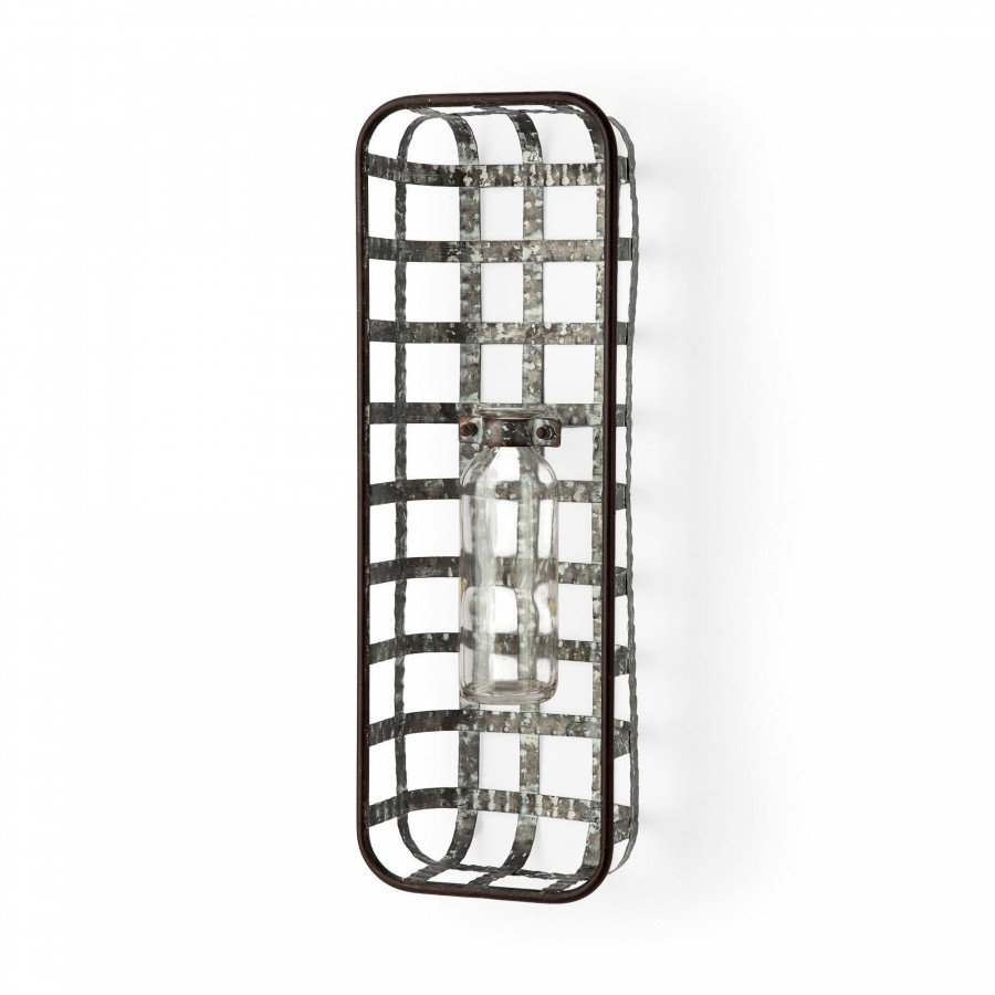 Mercana - Margaret Wall Mounted Basket w Glass Bottle for Botanicals or Floral
