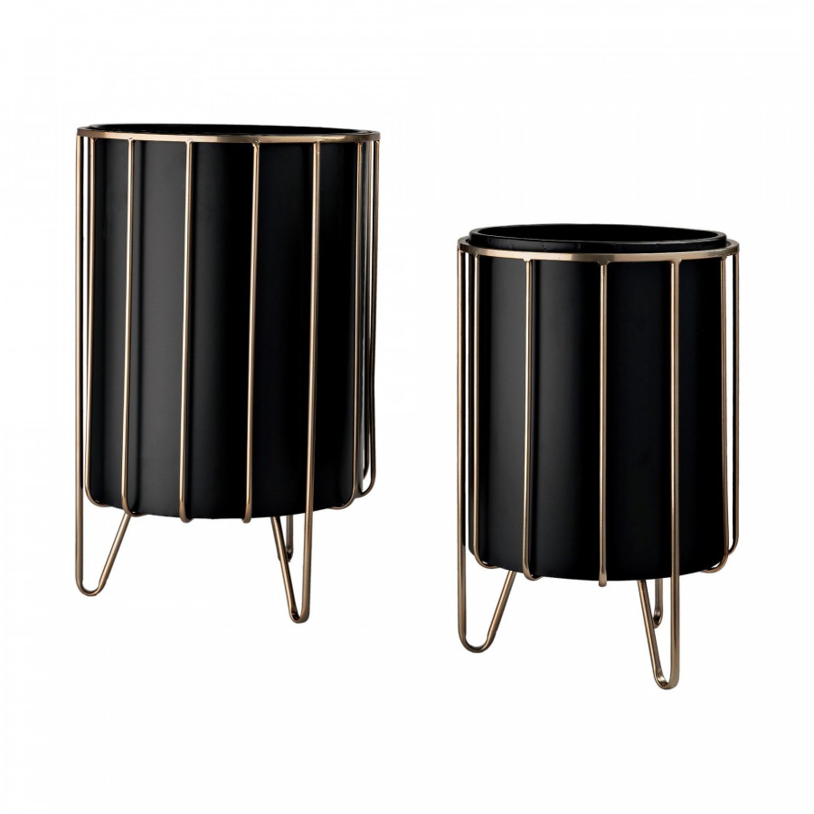 Mercana - Pianta 13 x 21 Black Metal Insert Brass Frame Plant Stands (Set of 2)