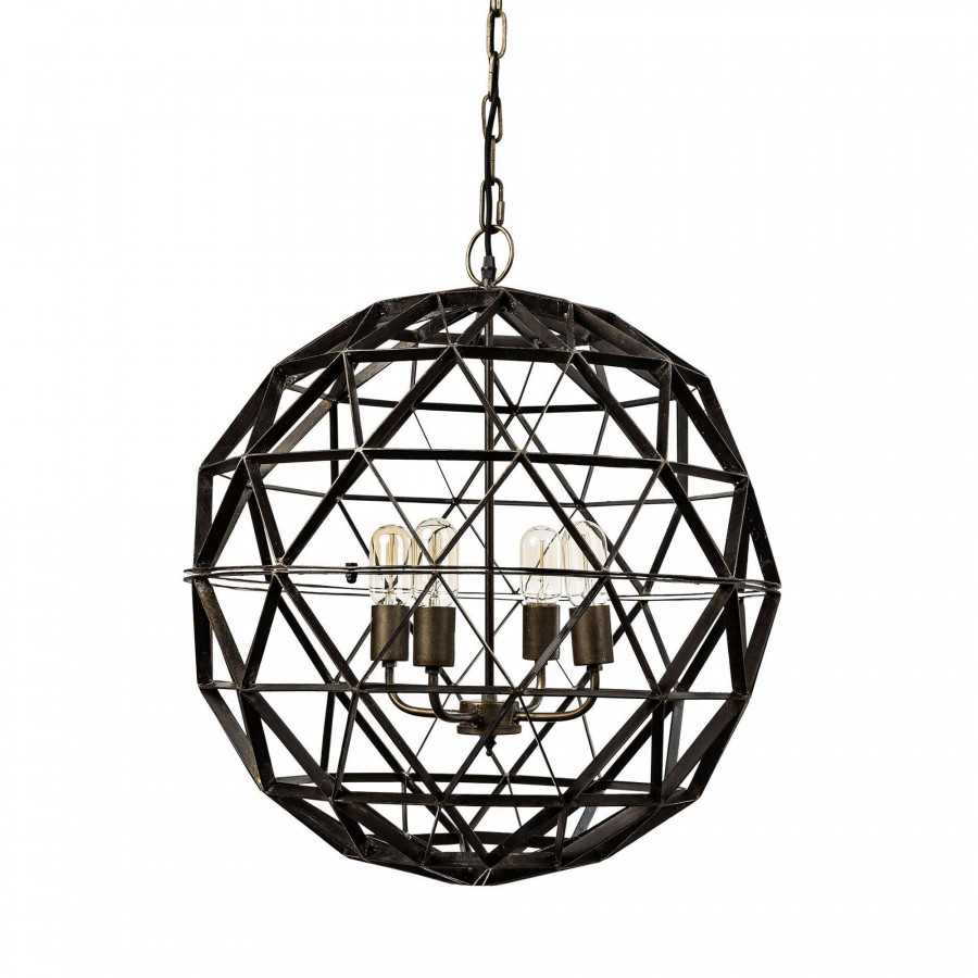 Mercana - Dyson II Black Metal Triangular Orb Four Bulb Chandelier
