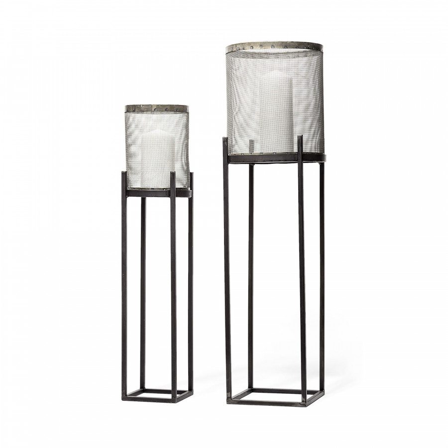 Mercana - Steen Black Meshed Metal Candle Holder Lanterns (Set of 2)