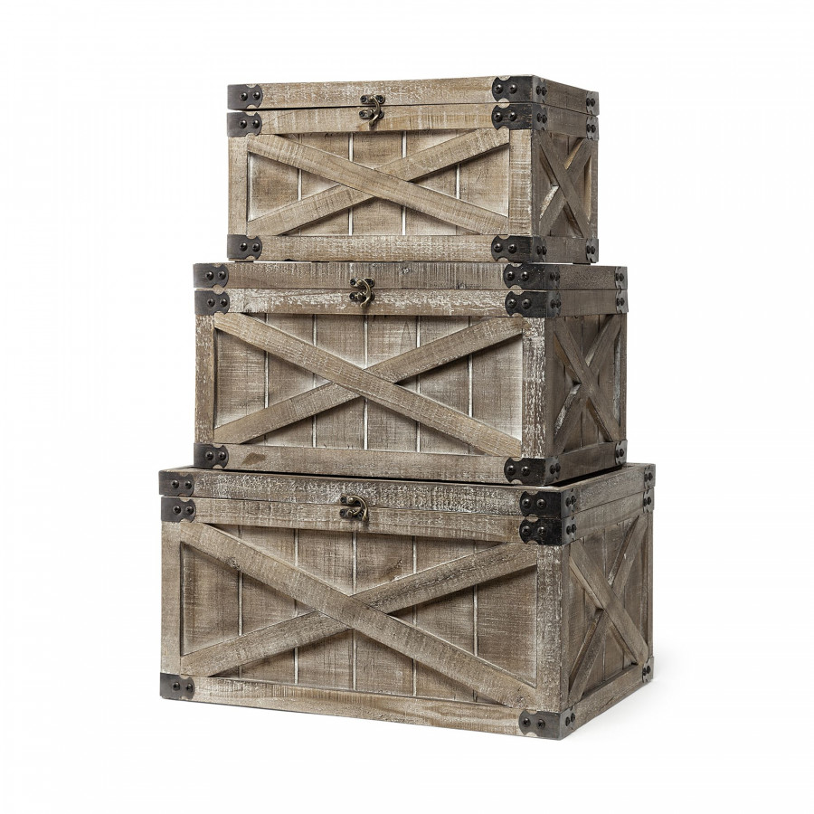 Mercana - Port Moody Brown Wooden Decorative Boxes (Set of 3)