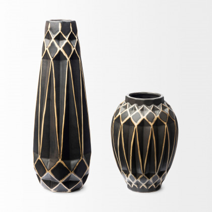 Mercana - Teulia Vase in Black/Gold, Ceramic