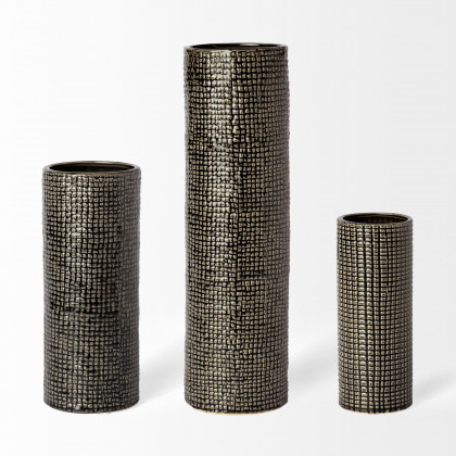 Mercana Kona Vase - Black/Gold, H10"