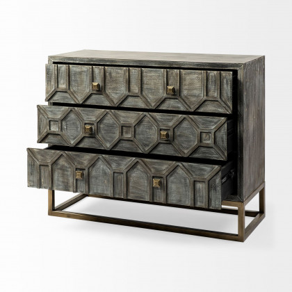 Mercana Genevieve I Fir Veneer And Metal Base 3 Drawer Accent Cabinet - Gray
