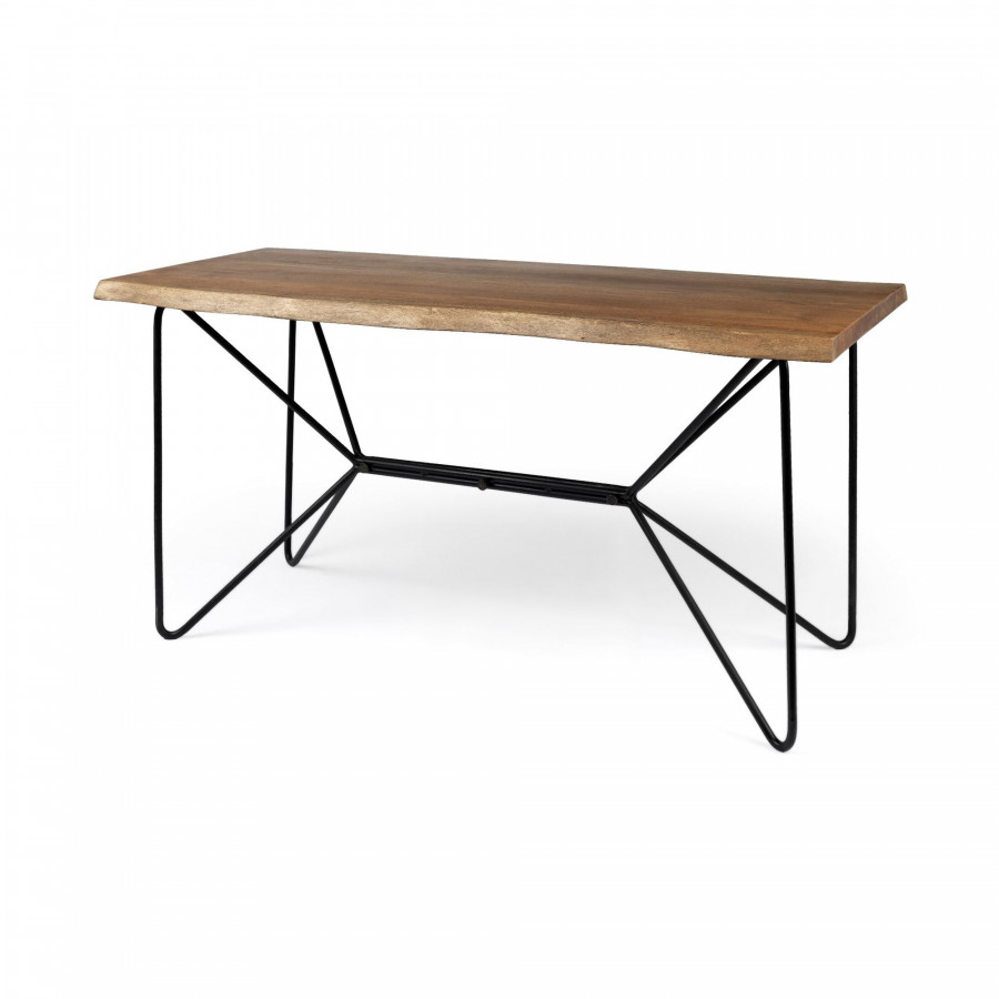 Mercana - Papillion IV Natural Solid Wood and Live Edge Iron Office Desk