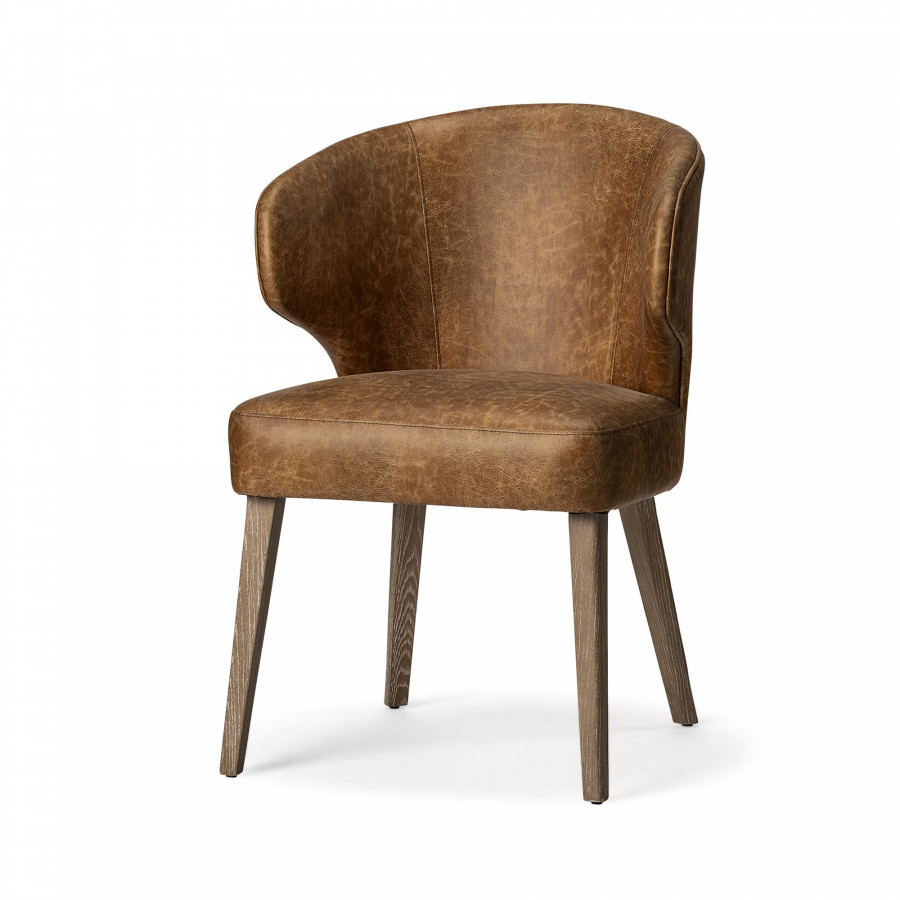 Mercana Niles Dining Chair with Brown Wooden Legs Wingback - Brown