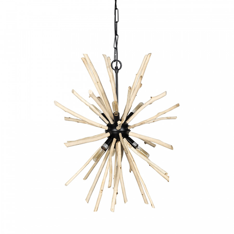 Mercana - Jules Blonde Wood and Black Metal Six Bulb Chandelier Light