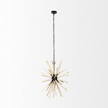 Mercana - Jules Blonde Wood and Black Metal Six Bulb Chandelier Light
