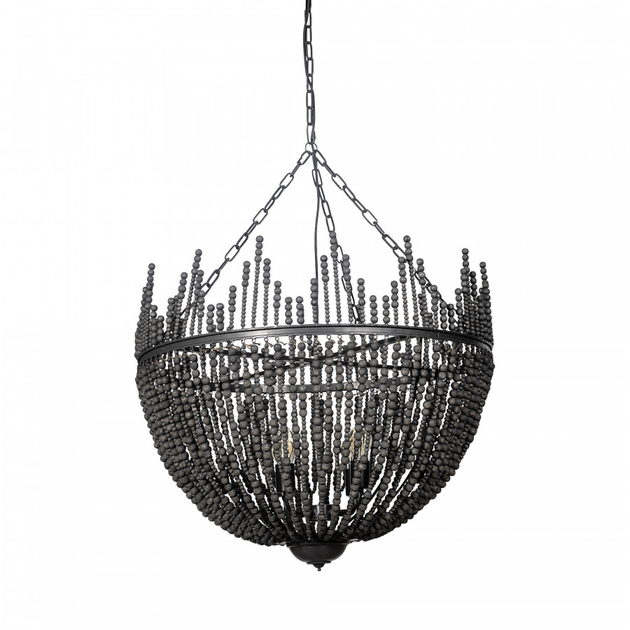 Mercana - Liam I Black Wooden Bead Bowl-Style Four Bulb Chandelier