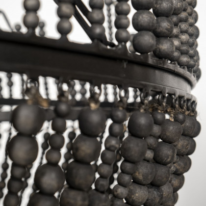 Mercana - Liam I Black Wooden Bead Bowl-Style Four Bulb Chandelier