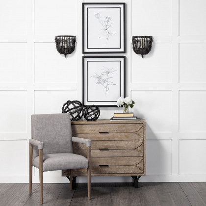 Mercana - Liam II 11"H Black Metal Frame with Wooden Beads Wall Candle Holder