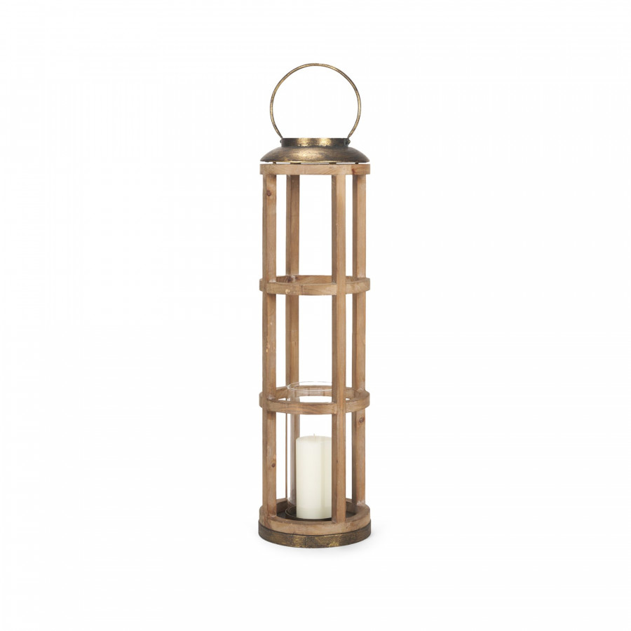 Mercana Andy Large Candle Holder Lantern - Gold, Wood