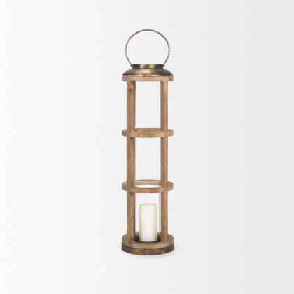 Mercana Andy Large Candle Holder Lantern - Gold, Wood