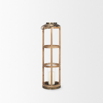 Mercana Andy Large Candle Holder Lantern - Gold, Wood
