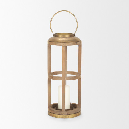 Mercana Andy Small Candle Holder Lantern - Gold, Wood