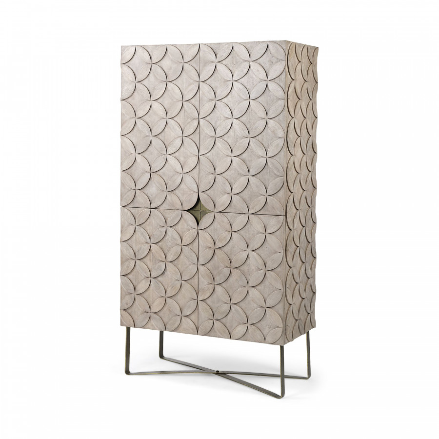 Mercana - Excelsior II Light Brown Wood Gold Iron Base Storage Cabinet
