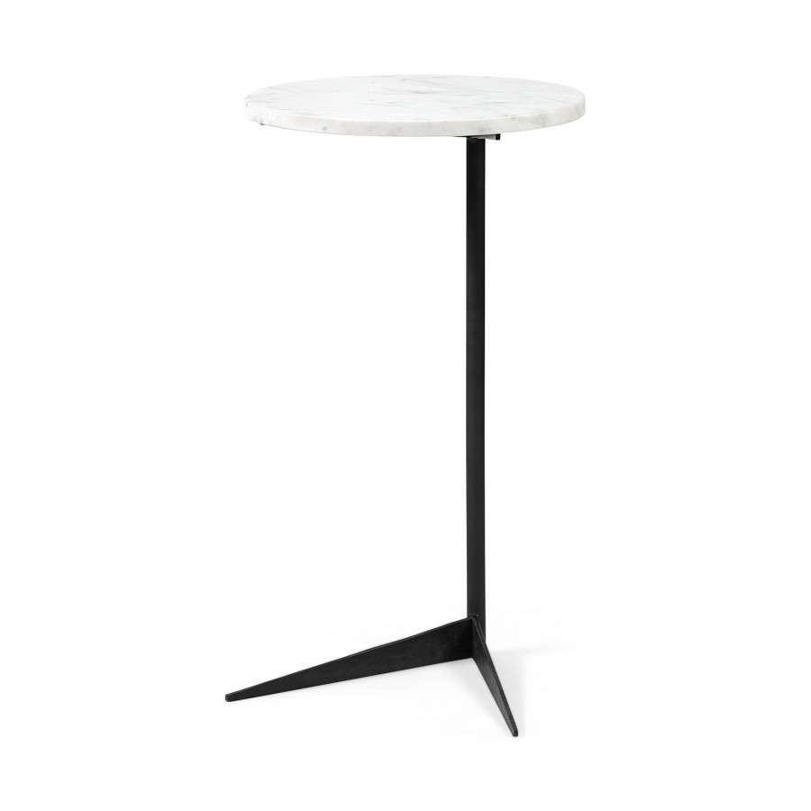 Mercana Ballatine Round Accent Table with Black Metal Base - White