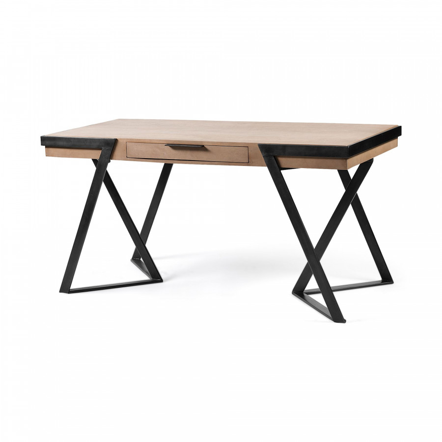 Mercana - Steinbeck Light Brown Wooden Iron Frame Office Desk