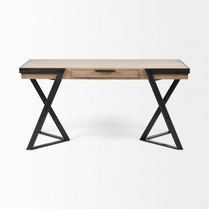 Mercana - Steinbeck Light Brown Wooden Iron Frame Office Desk