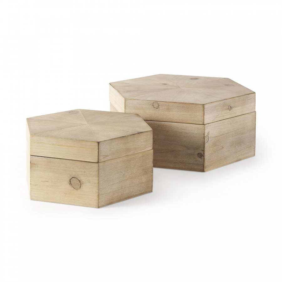 Mercana - Elyse 14L x 12W Brown Wooden Hexagonal Boxes (Set of 2)