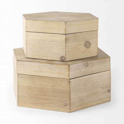 Mercana - Elyse 14L x 12W Brown Wooden Hexagonal Boxes (Set of 2)