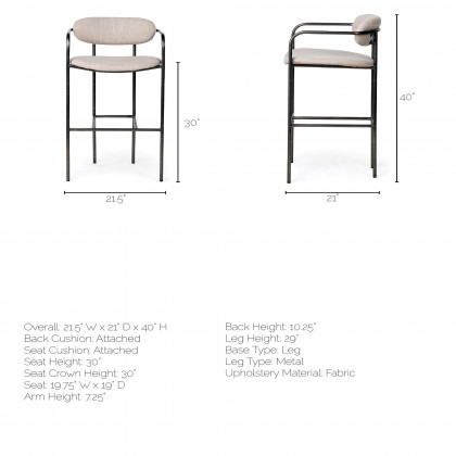 Mercana Parker 40" Counter Stool - Beige/Gunmetal