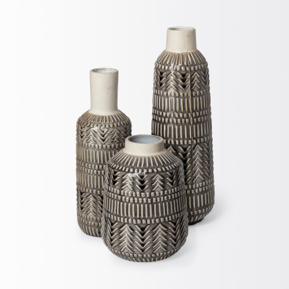 Mercana Riker Vase - Gray/Cream, H9"