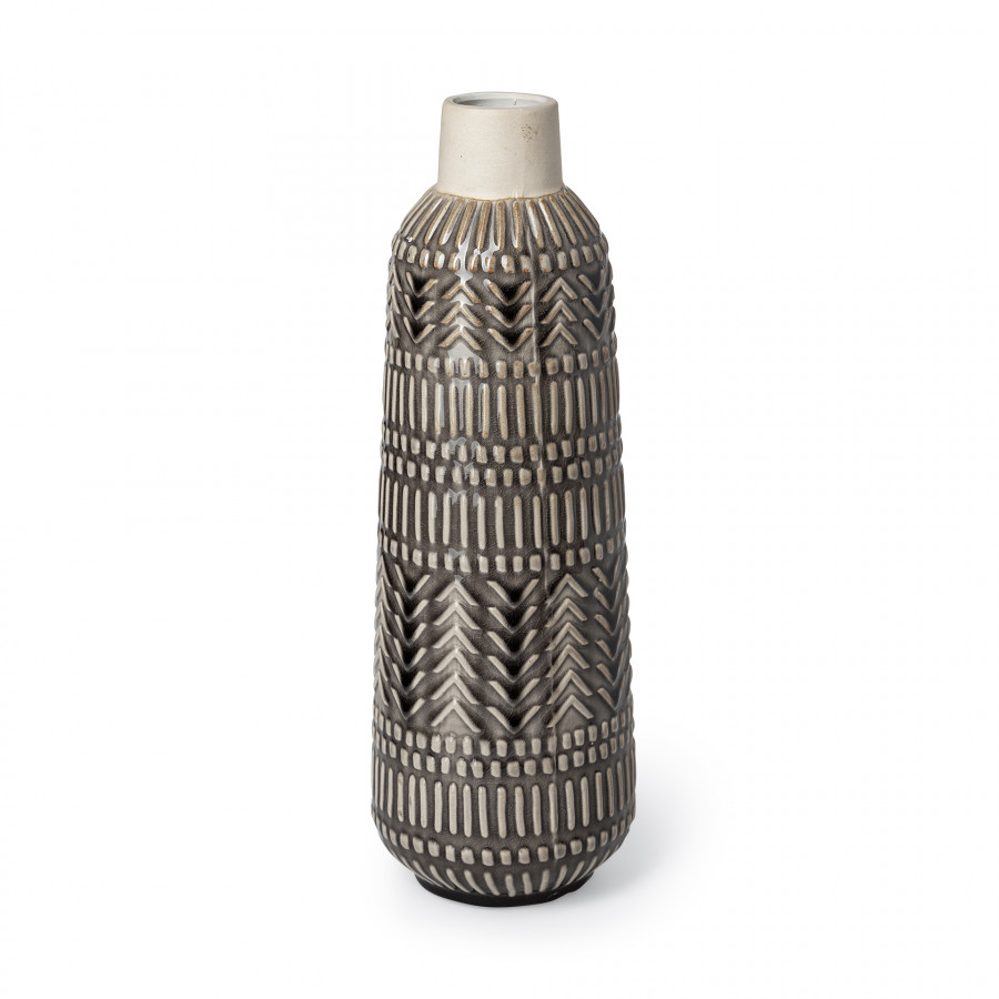 Mercana Riker Vase - Gray/Cream, H14"