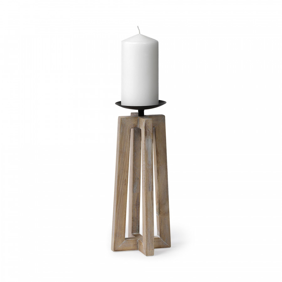 Mercana - Astra Light Brown Wood Pedestal Base Table Candle Holder
