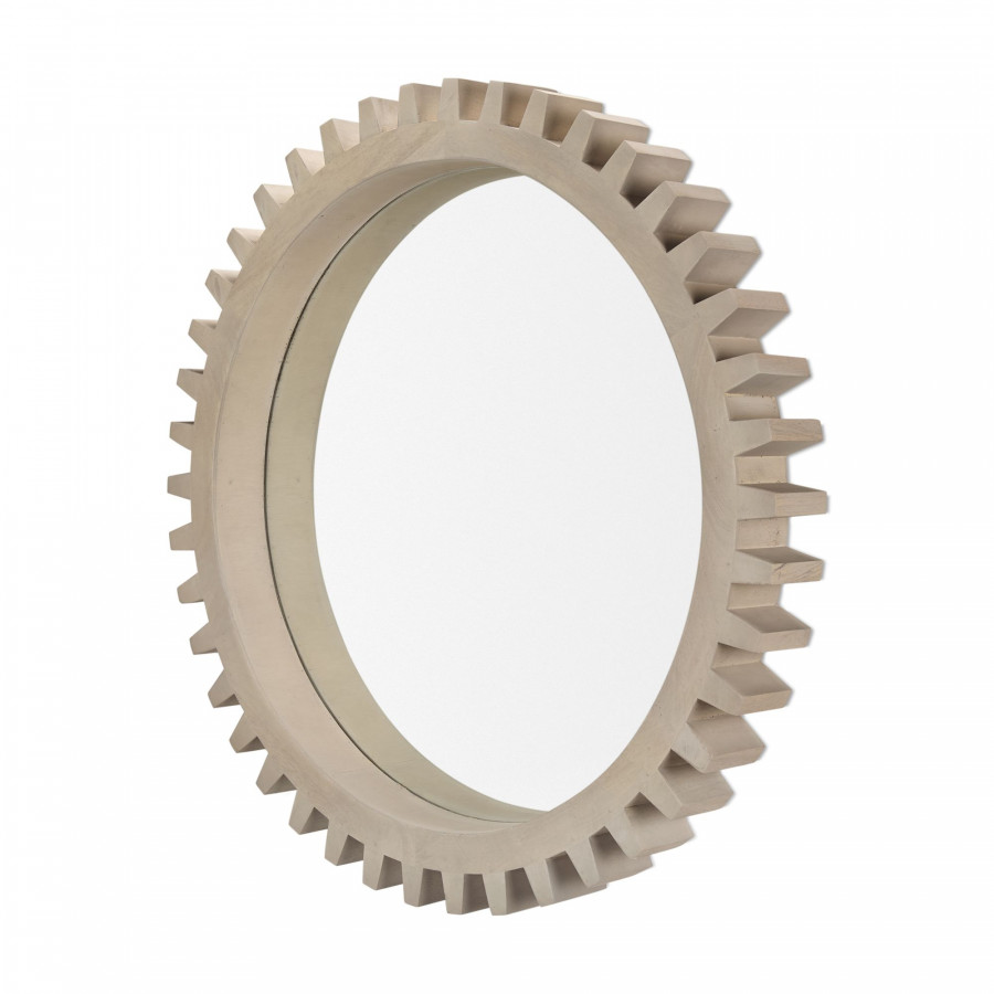 Mercana Sterling Cog III Round 35" Mirror with Wood Frame - White