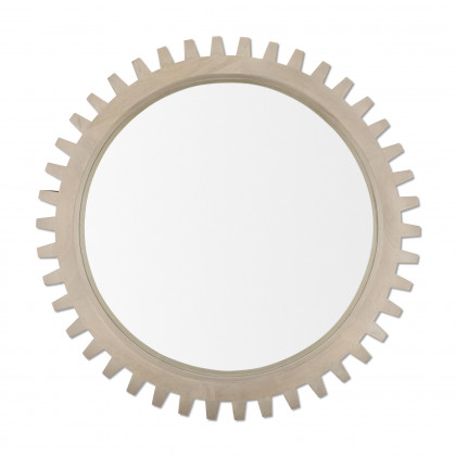 Mercana Sterling Cog III Round 35" Mirror with Wood Frame - White